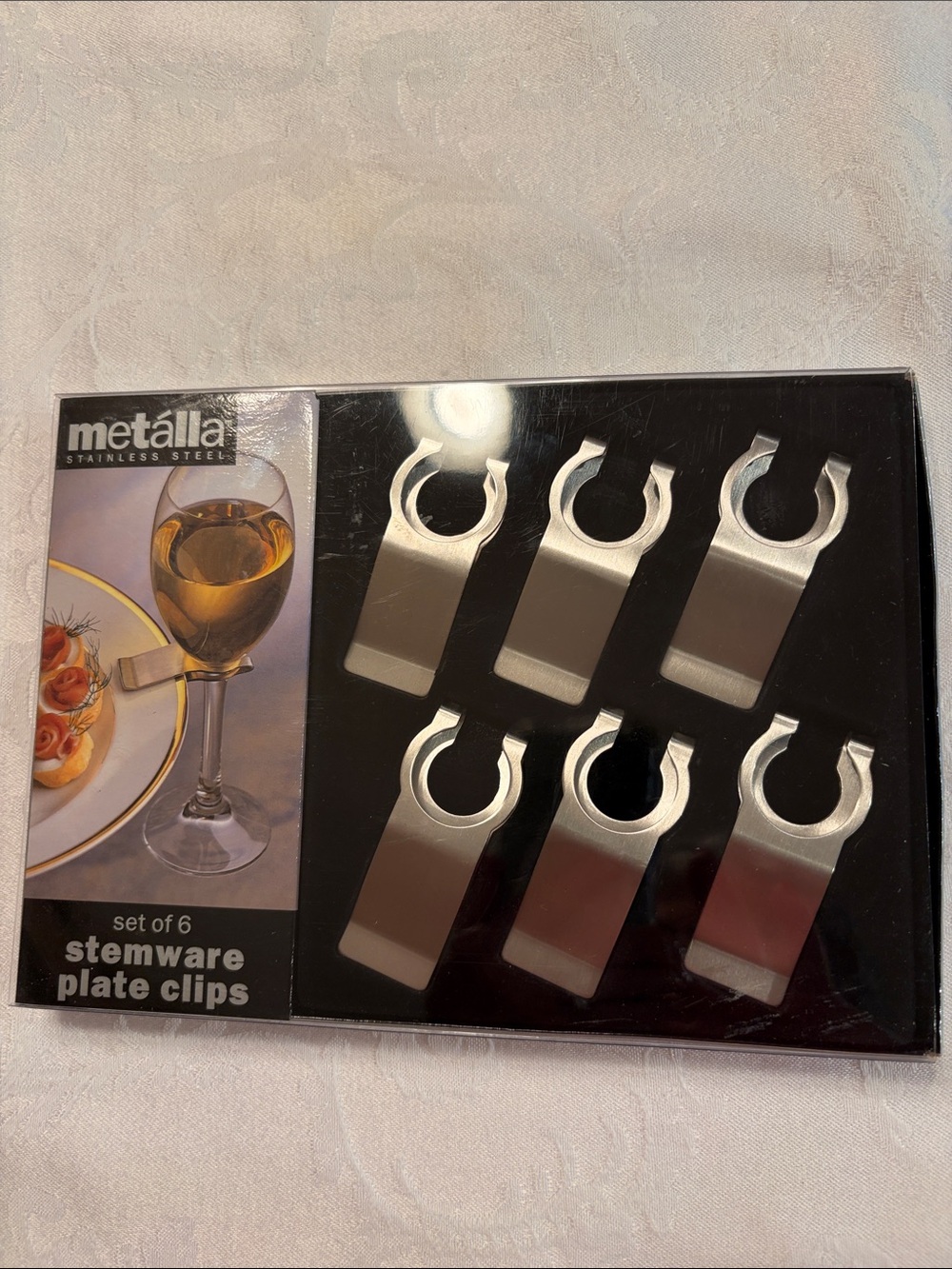 Stainless Steel Stemware Plate Clips - Silver Set of 6